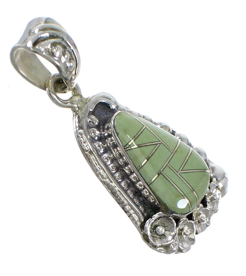 Flower Turquoise Inlay Sterling Silver Southwestern Pendant QX77110